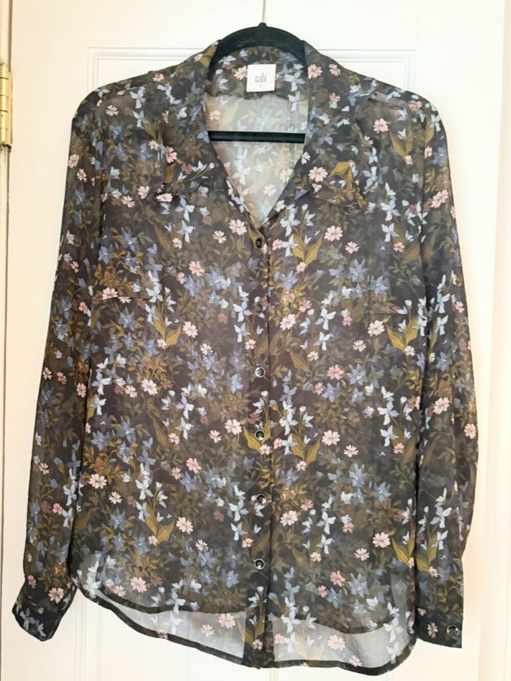 CAbi Black Floral Blouse